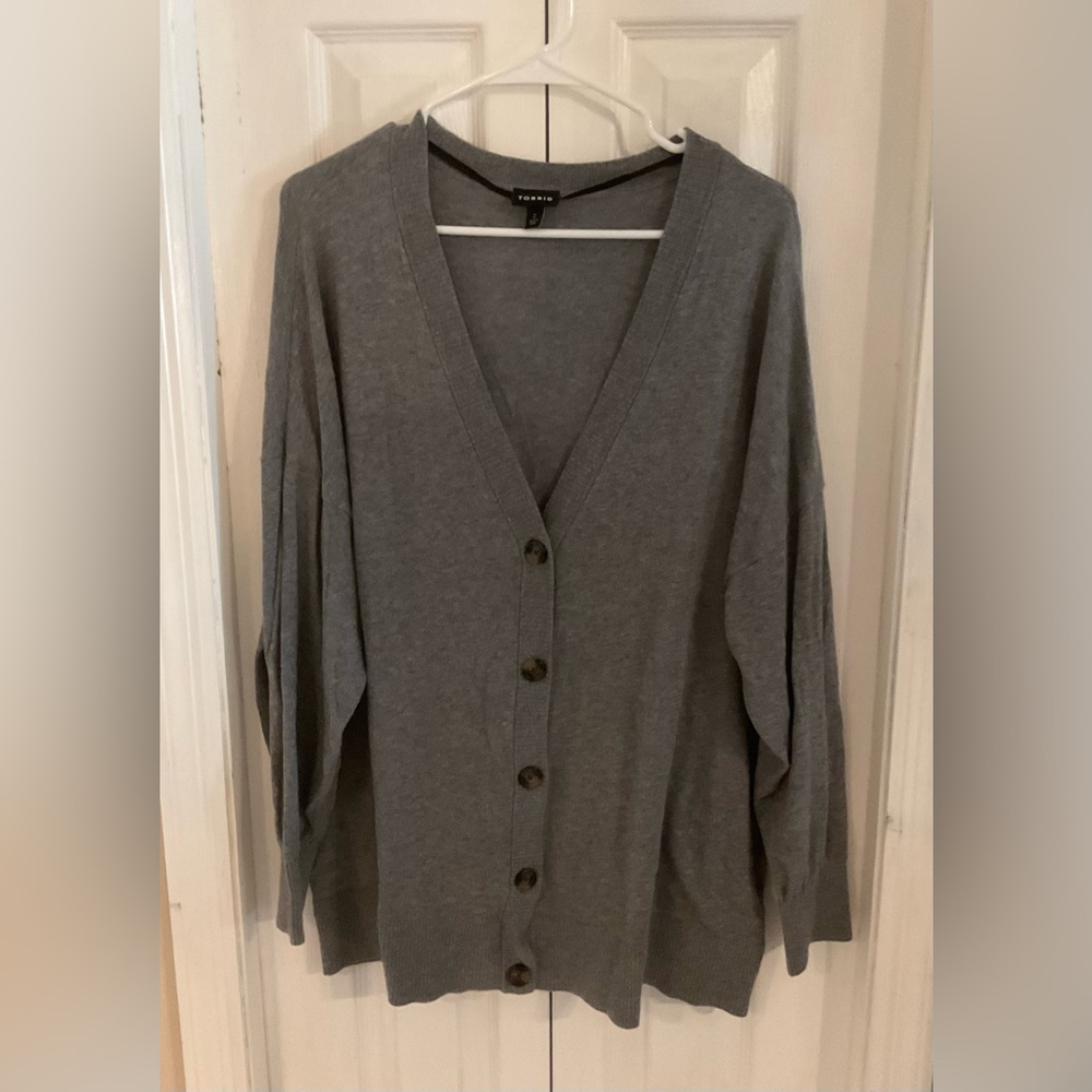 Torrid Gray V-Neck Button-Front Cardigan